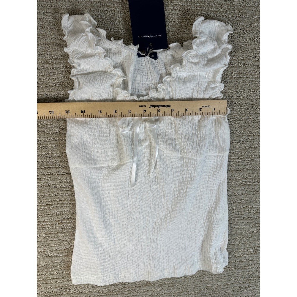 Brandy Melville Coquette White Crinkle Ruffle Tie Front Tank Top One Size - Picture 8 of 10